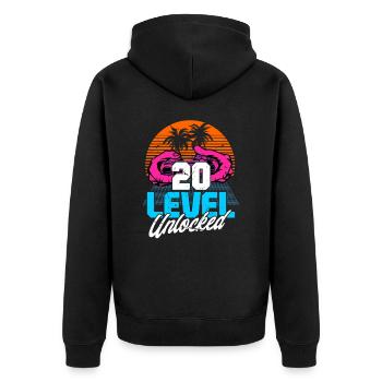 Niveau 20 Débloqué 20ème anniversaire Gamer 80s rétro - Veste à capuche bio Premium Unisexe - noir - Dos - Nico (187cm)