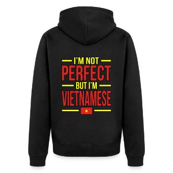 Vietnam - Unisex Premium Bio Zip Hoodie - Schwarz - Hinten - Nico (187cm)