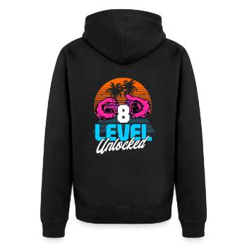 Level 8 Unlocked 8. Geburtstag Gamer 80er retro - Unisex Premium Bio Zip Hoodie - Schwarz - Hinten - Nico (187cm)