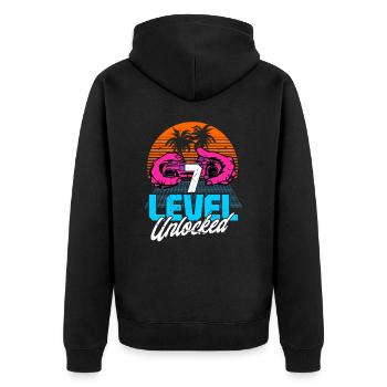 Niveau 7 Débloqué 7ème anniversaire Gamer 80s rétro - Veste à capuche bio Premium Unisexe - noir - Dos - Nico (187cm)
