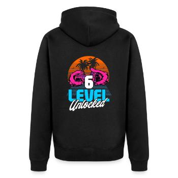 Level 6 Unlocked 6th Birthday Gamer 80s retro - Unisex Premium Organic Zip Hoodie - black - Back - Nico (187cm)