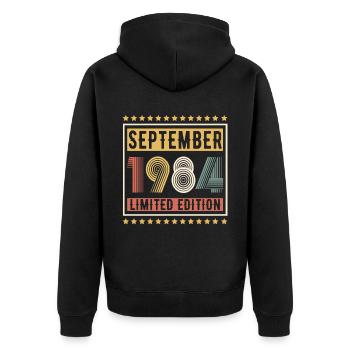 Vintage Septembre 1984 Édition Limitée Anniversaire - Veste à capuche bio Premium Unisexe - noir - Dos - Nico (187cm)