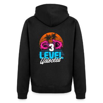 Level 3 Unlocked 3rd Birthday Gamer 80s retro - Unisex Premium Organic Zip Hoodie - black - Back - Nico (187cm)