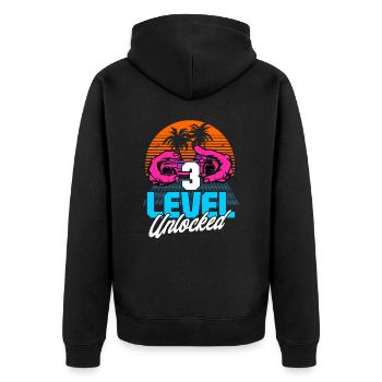 Level 3 Unlocked 3rd Birthday Gamer 80s retro - Unisex Premium Organic Zip Hoodie - black - Back - Nico (187cm)