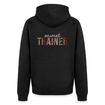 Tiertrainer Leopardenprint lustiges Geschenk - Unisex Premium Bio Zip Hoodie - Schwarz - Hinten - Nico (187cm)