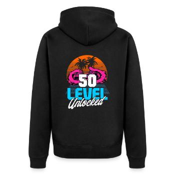 Level 50 Unlocked 50th Birthday Gamer 80s retro - Unisex Premium Organic Zip Hoodie - black - Back - Nico (187cm)