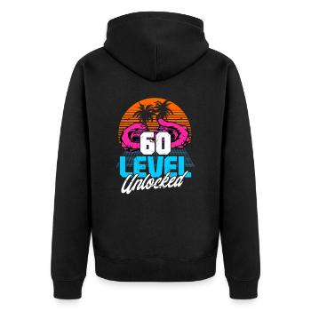Level 60 Unlocked 60. Geburtstag Gamer 60er retro - Unisex Premium Bio Zip Hoodie - Schwarz - Hinten - Nico (187cm)