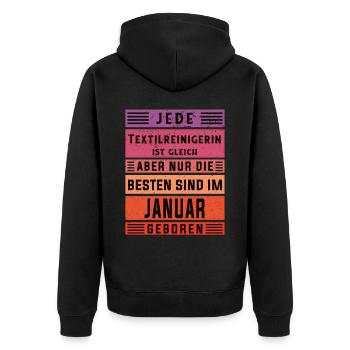 Wäscherei Geburtstag Januar geboren - Unisex Premium Bio Zip Hoodie - Schwarz - Hinten - Nico (187cm)
