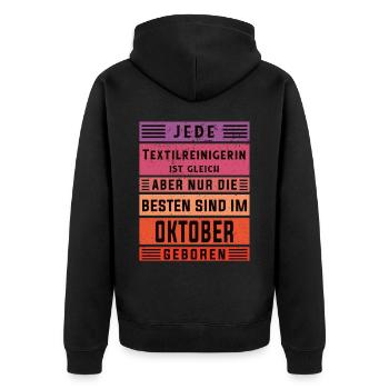 Wäscherei Geburtstag Oktober geboren - Unisex Premium Bio Zip Hoodie - Schwarz - Hinten - Nico (187cm)