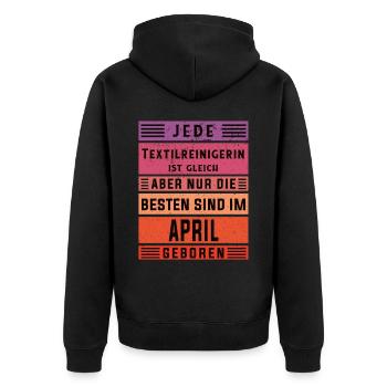 Wäscherei Geburtstag April geboren - Unisex Premium Bio Zip Hoodie - Schwarz - Hinten - Nico (187cm)