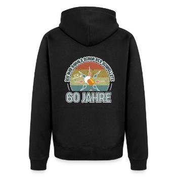 Ich war damals schon der Schnellste 60. Geburtstag - Unisex Premium Bio Zip Hoodie - Schwarz - Hinten - Nico (187cm)