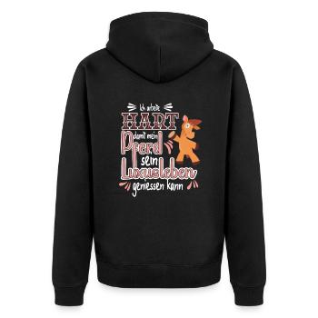 I work hard to make my horse for riders - Unisex Premium Organic Zip Hoodie - black - Back - Nico (187cm)