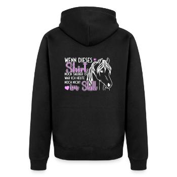 Shirt noch sauber ist war ich noch nicht im Stall - Unisex Premium Bio Zip Hoodie - Schwarz - Hinten - Nico (187cm)