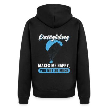 Gleitschirmfliegen Macht Mich Glücklich, Du Nicht - Unisex Premium Bio Zip Hoodie - Schwarz - Hinten - Nico (187cm)