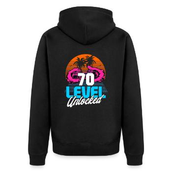 Level 70 Unlocked 70th Birthday Gamer 70s retro - Unisex Premium Organic Zip Hoodie - black - Back - Nico (187cm)