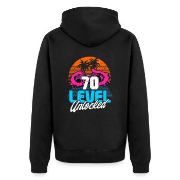 Level 70 Unlocked 70th Birthday Gamer 70s retro - Unisex Premium Organic Zip Hoodie - black - Back - Nico (187cm)