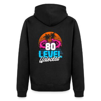 Niveau 80 Débloqué 80ème anniversaire Gamer 80s rétro - Veste à capuche bio Premium Unisexe - noir - Dos - Nico (187cm)