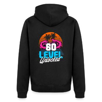 Niveau 80 Débloqué 80ème anniversaire Gamer 80s rétro - Veste à capuche bio Premium Unisexe - noir - Dos - Nico (187cm)