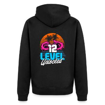 Level 12 Unlocked 12. Geburtstag Gamer 80er retro - Unisex Premium Bio Zip Hoodie - Schwarz - Hinten - Nico (187cm)
