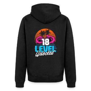 Level 18 Unlocked 18. Geburtstag Gamer 80er retro - Unisex Premium Bio Zip Hoodie - Schwarz - Hinten - Nico (187cm)