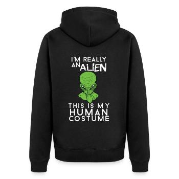 Ich bin wirklich ein Außerirdischer, das ist mein - Unisex Premium Bio Zip Hoodie - Schwarz - Hinten - Nico (187cm)