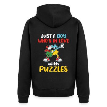 Nur ein Junge, der in rätselhaftes Tupfen -Puzzle - Unisex Premium Bio Zip Hoodie - Schwarz - Hinten - Nico (187cm)
