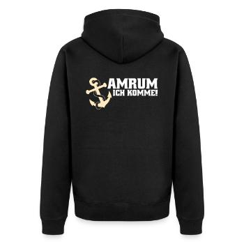 Amrum ich komme - Unisex Premium Bio Zip Hoodie - Schwarz - Hinten - Nico (187cm)