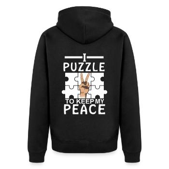 Ich rätsele, um mein Friedenszeichen lustig rätsel - Unisex Premium Bio Zip Hoodie - Schwarz - Hinten - Nico (187cm)