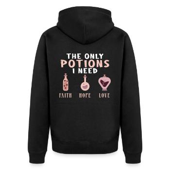 Glaube Hoffnung Liebe Tugend Elixier Witch Trank W - Unisex Premium Bio Zip Hoodie - Schwarz - Hinten - Nico (187cm)