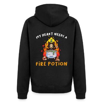 Mein Herz braucht einen Feuertrank traurige psychi - Unisex Premium Bio Zip Hoodie - Schwarz - Hinten - Nico (187cm)