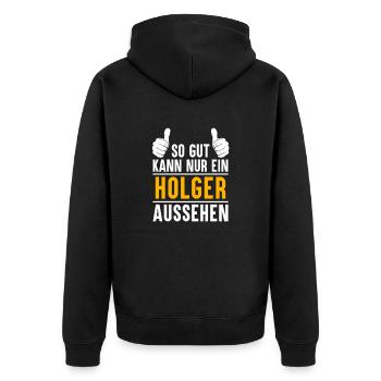 Holger Vorname Name Geschenk - Unisex Premium Bio Zip Hoodie - Schwarz - Hinten - Nico (187cm)