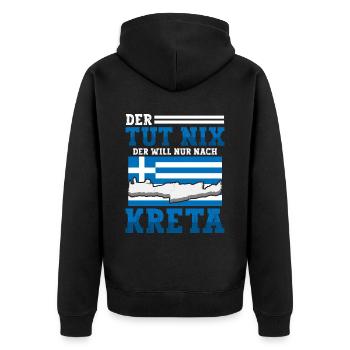 Kreta der tut nix Griechenland Urlaub - Unisex Premium Bio Zip Hoodie - Schwarz - Hinten - Nico (187cm)