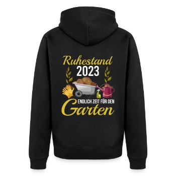 Rentner 2023 Zeit für den Garten Rente - Unisex Premium Bio Zip Hoodie - Schwarz - Hinten - Nico (187cm)