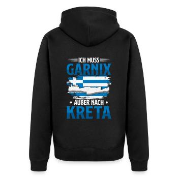 Ich muss garnix Kreta Griechenland - Unisex Premium Bio Zip Hoodie - Schwarz - Hinten - Nico (187cm)