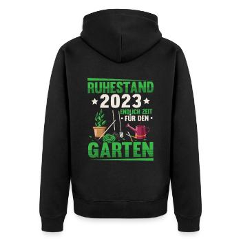 Rentner 2023 Zeit für den Garten Rente - Unisex Premium Bio Zip Hoodie - Schwarz - Hinten - Nico (187cm)