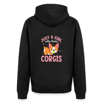 Corgi - Unisex Premium Bio Zip Hoodie - Schwarz - Hinten - Nico (187cm)