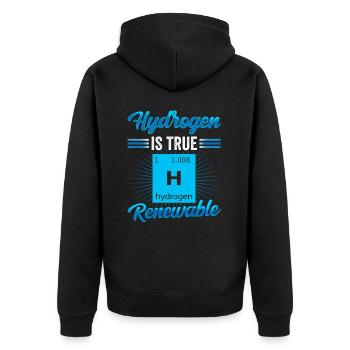 Wasserstoff Ist Die Wahre Erneuerbare Energie - Unisex Premium Bio Zip Hoodie - Schwarz - Hinten - Nico (187cm)