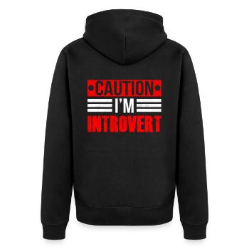 Caution I Am An Introvert Shy - Unisex Premium Organic Zip Hoodie - black - Back - Nico (187cm)