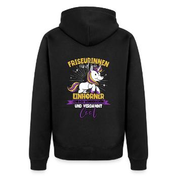 Friseurin - Unisex Premium Bio Zip Hoodie - Schwarz - Hinten - Nico (187cm)