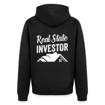 Immobilien Investor Immobilieninvestor Anleger - Unisex Premium Bio Zip Hoodie - Schwarz - Hinten - Nico (187cm)