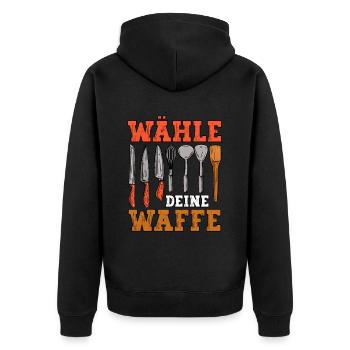 Koch - Unisex Premium Bio Zip Hoodie - Schwarz - Hinten - Nico (187cm)