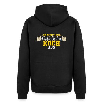 Koch - Unisex Premium Bio Zip Hoodie - Schwarz - Hinten - Nico (187cm)