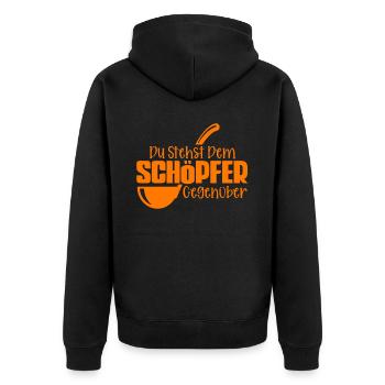 Koch Du Stehst Dem Schöpfer Gegenüber - Unisex Premium Bio Zip Hoodie - Schwarz - Hinten - Nico (187cm)