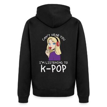 Ich kann dich nicht hören, ich höre Kpop lustige k - Unisex Premium Bio Zip Hoodie - Schwarz - Hinten - Nico (187cm)