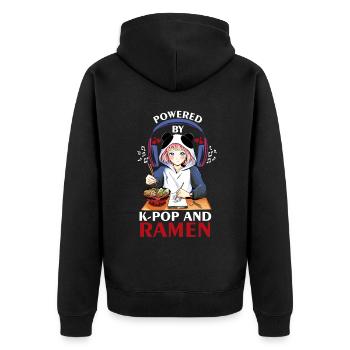 Angetrieben von K-Pop und Ramen skizzieren Anime G - Unisex Premium Bio Zip Hoodie - Schwarz - Hinten - Nico (187cm)