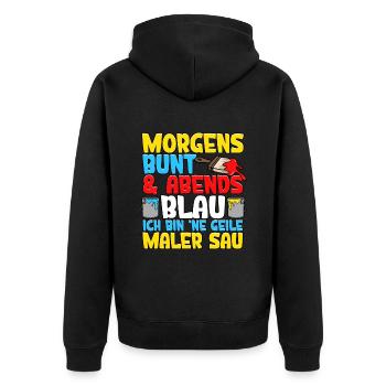 Morgens Bunt Abends Blau Maler - Unisex Premium Bio Zip Hoodie - Schwarz - Hinten - Nico (187cm)