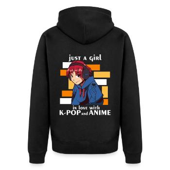 Nur ein Mädchen, das in Kpop und koreanische Anime - Unisex Premium Bio Zip Hoodie - Schwarz - Hinten - Nico (187cm)