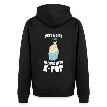 Nur ein Mädchen, das in Kpop Fangirl Korean Merch - Unisex Premium Bio Zip Hoodie - Schwarz - Hinten - Nico (187cm)