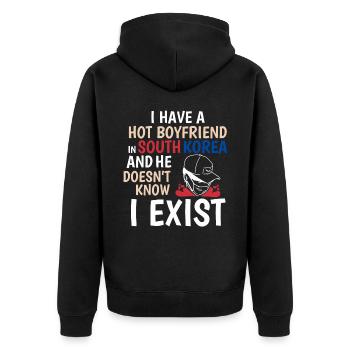 Lustig, ich habe einen Freund in Südkorea Kpop Kdr - Unisex Premium Bio Zip Hoodie - Schwarz - Hinten - Nico (187cm)
