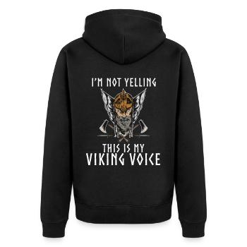 Ich schreie nicht, dass dies meine Wikingerstimme - Unisex Premium Bio Zip Hoodie - Schwarz - Hinten - Nico (187cm)